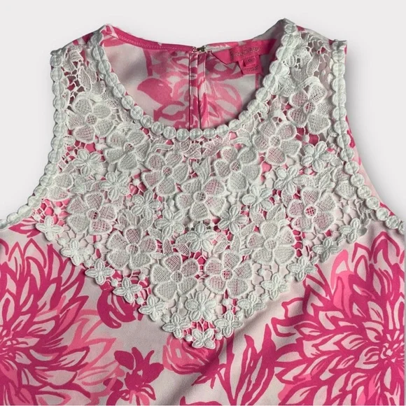 Lilly Pulitzer Sleeveless Shift Dress Size 0 Pink White Floral Lace Back Zipper - Picture 6 of 10